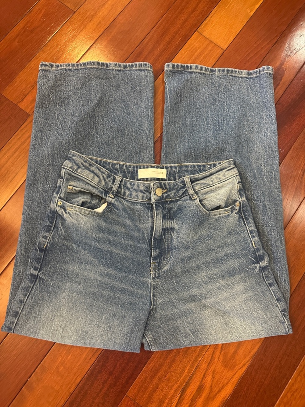 Zara Washed Blue Wide-Leg Jeans